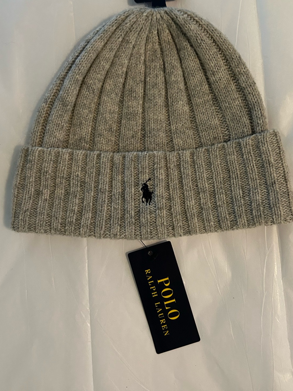 Polo by Ralph Lauren Gray Ribbed Beanie with Black Pony Logo